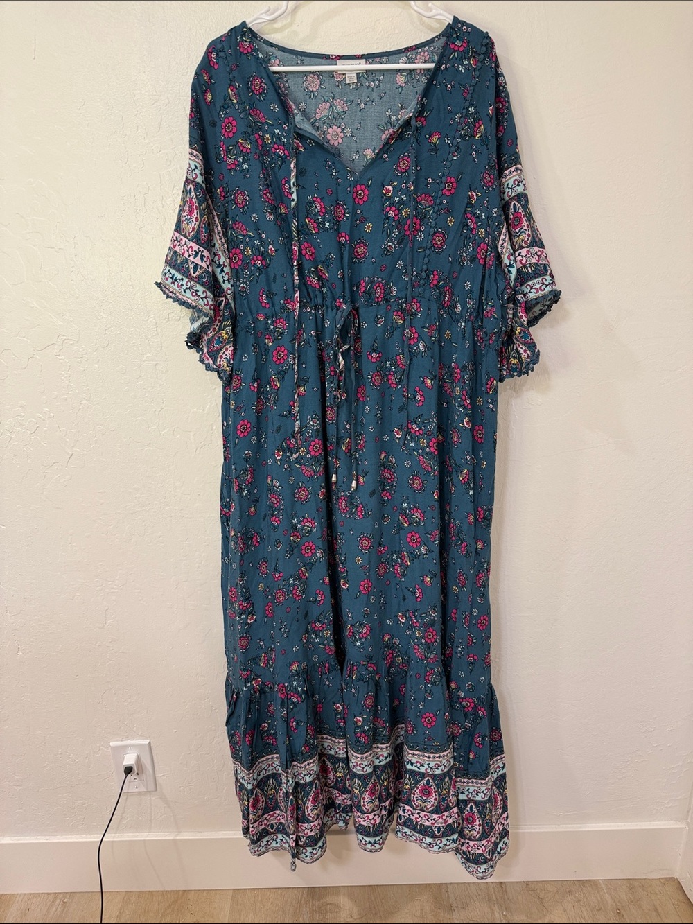 Avenue Teal Floral Maxi Dress with Pink Accents
